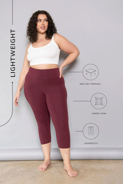 Cropped Leggings Lightweight Curvy - Burgundy