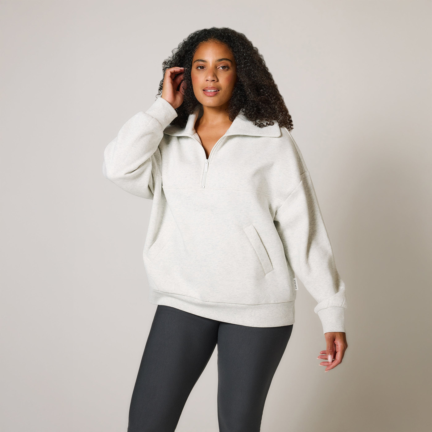 ALL SZN Übergröße 1/4 Zip Bio-Sweatshirt Curvy - Light Grey Marl