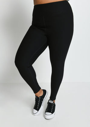 Everyday Winter High Waisted Leggings Curvy - Black