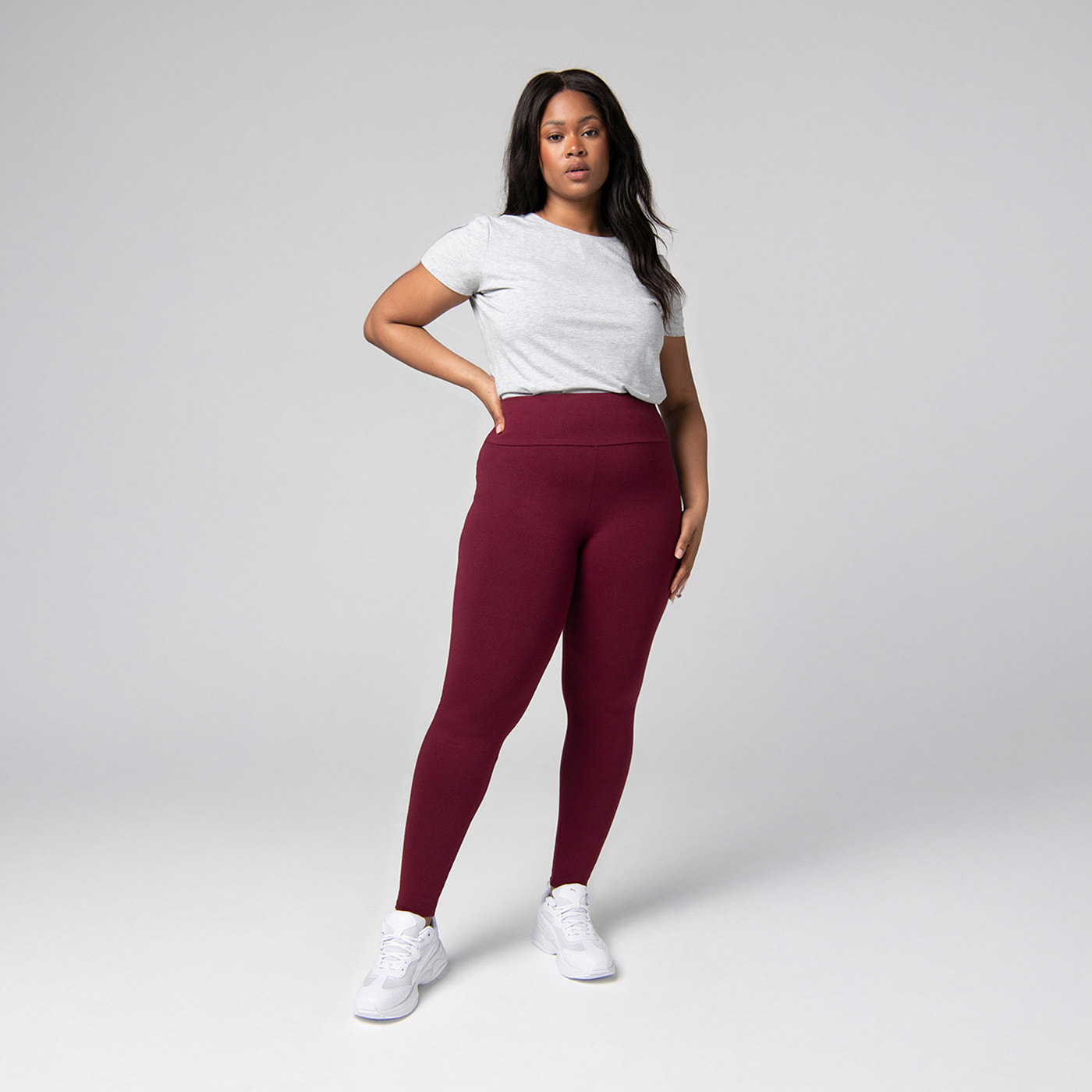 Everyday High Waisted Leggings Curvy - Burgundy