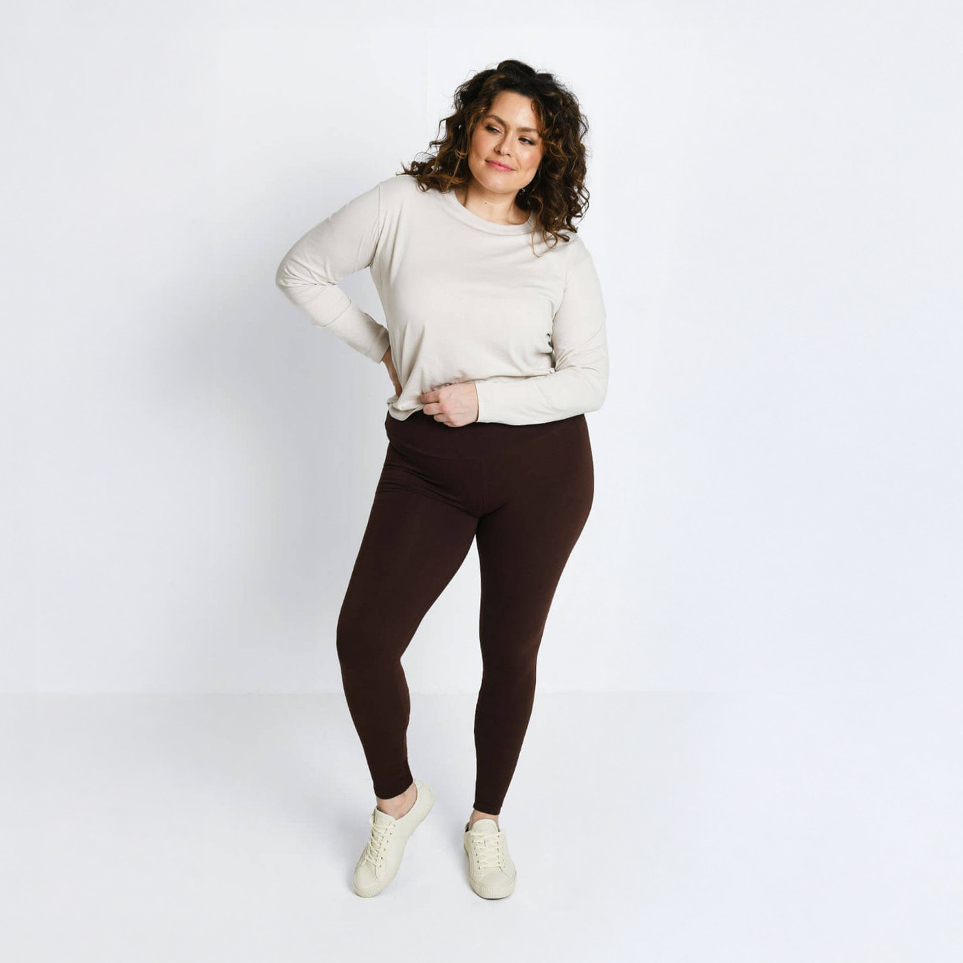 Everyday High Waisted Leggings Curvy - Chocolate Brown