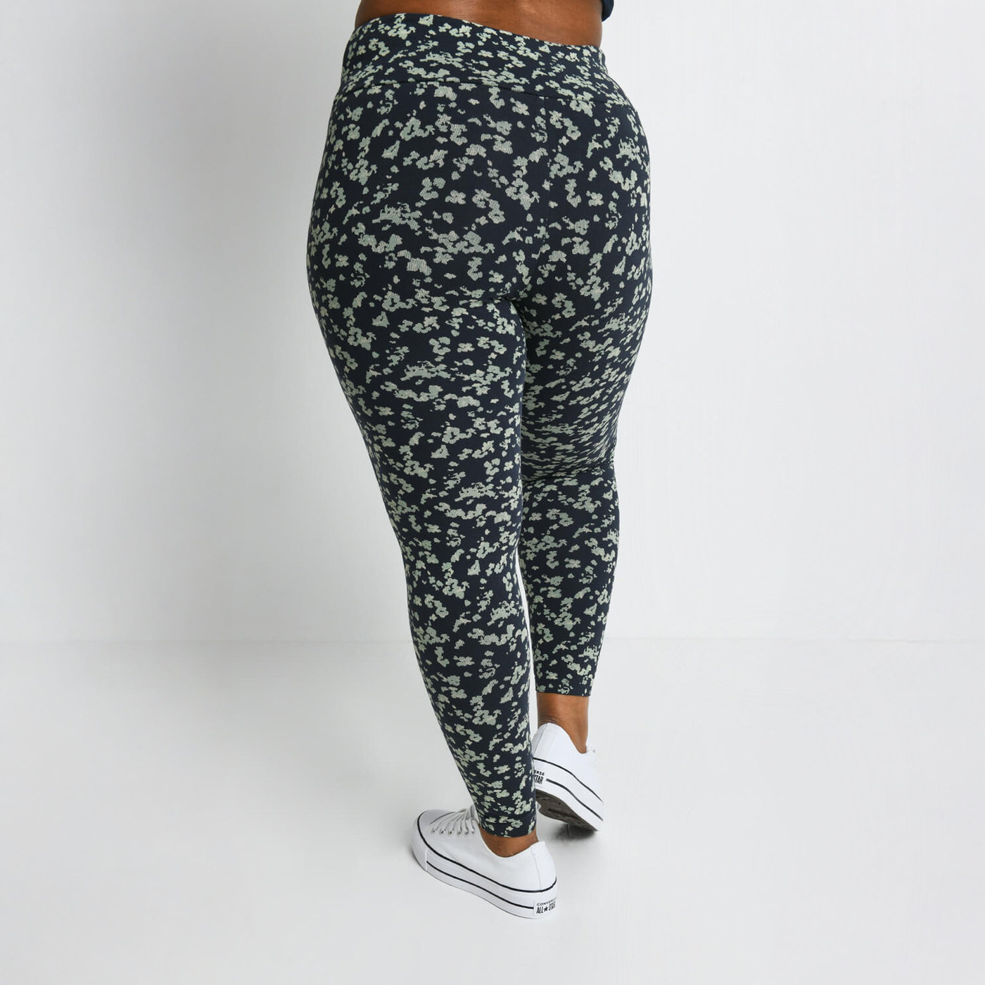 Everyday High Waisted Leggings Curvy - Navy/Green Floral
