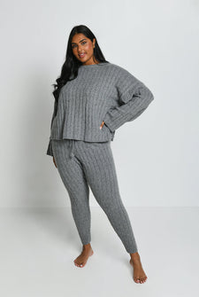 Jogginghose Mit Zopfstrickmuster Curvy - Grey