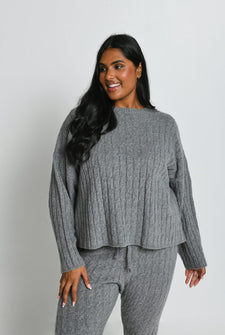 Pullover Mit Zopfstrickmuster Curvy - Grey