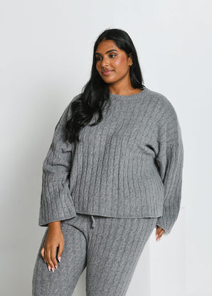 Pullover Mit Zopfstrickmuster Curvy - Grey