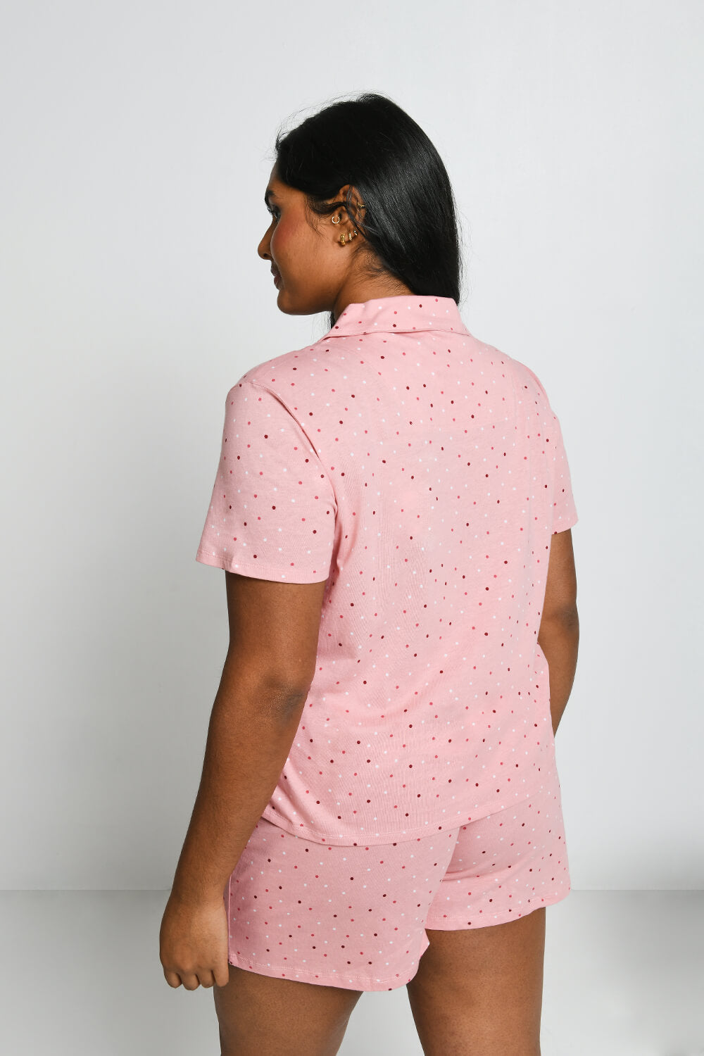 100% Baumwoll-Pyjama Set Mit Knöpfen Curvy - Pink Dot