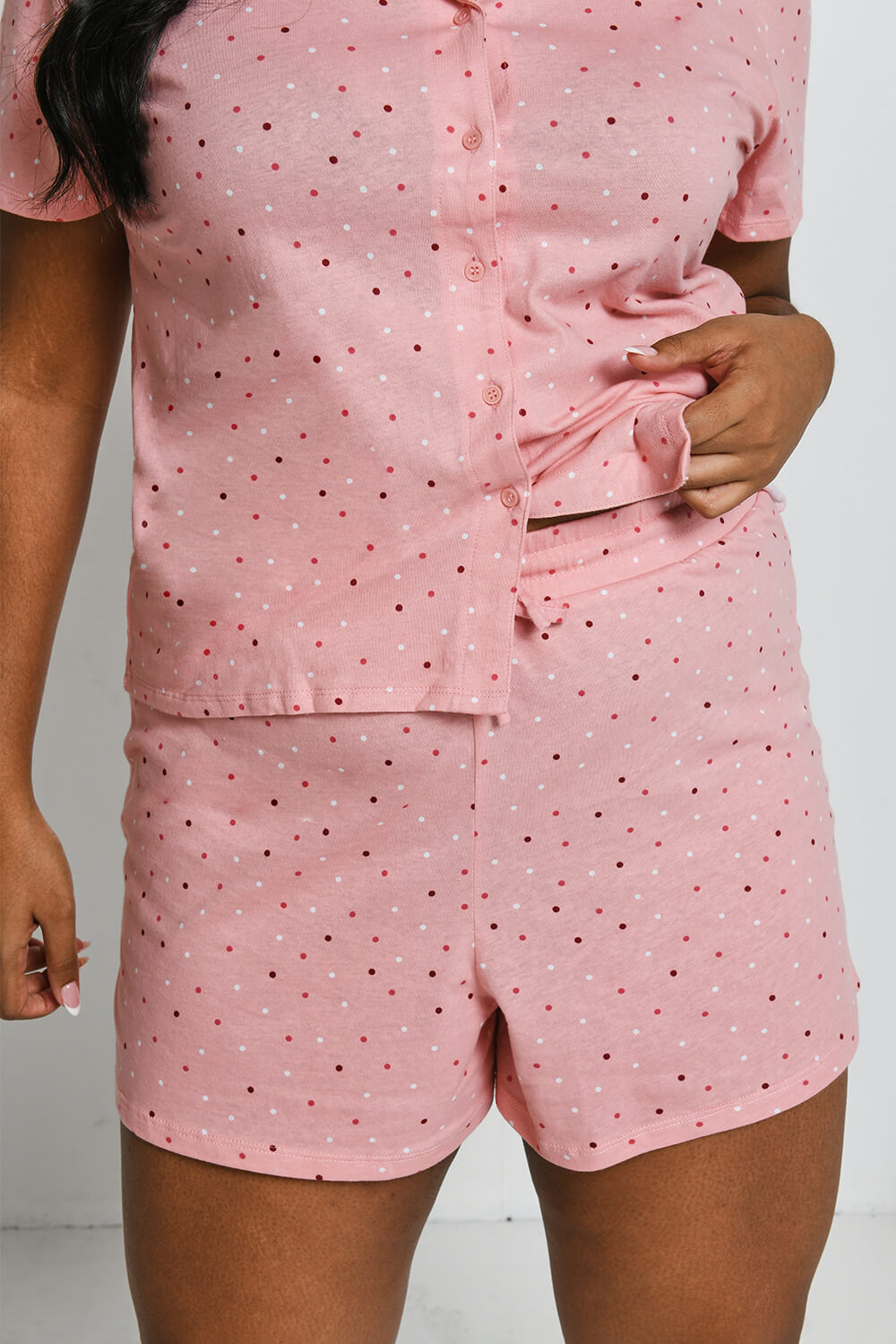 100% Baumwoll-Pyjama Set Mit Knöpfen Curvy - Pink Dot
