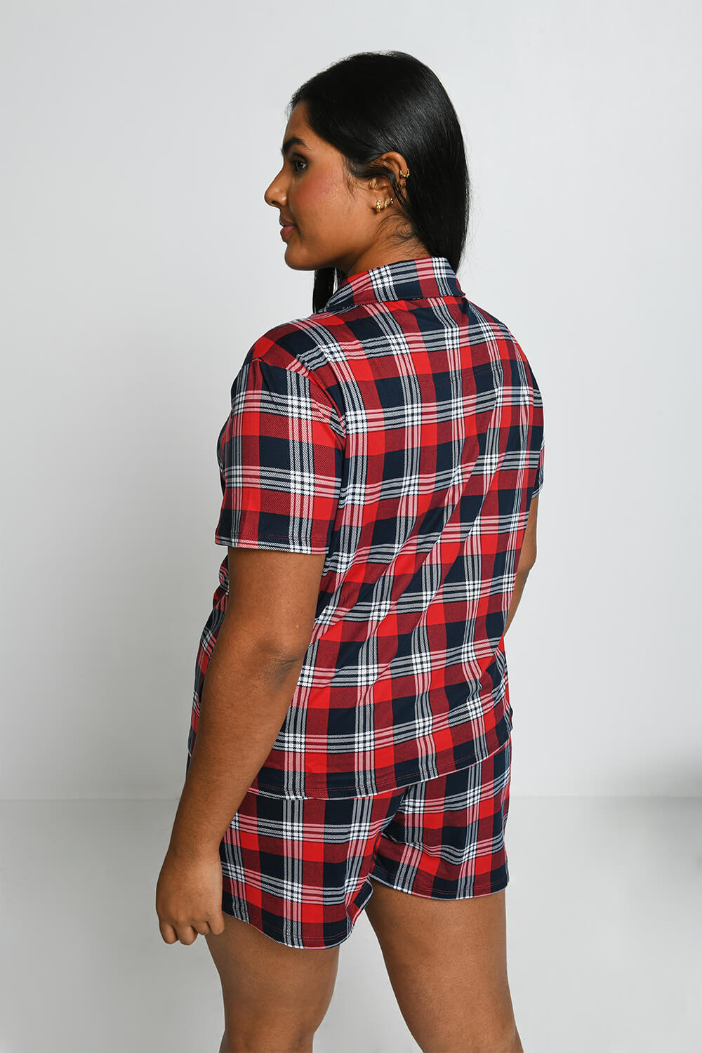 Soft Touch Pyjama-Set Mit Knöpfen Curvy - Navy & Red Check