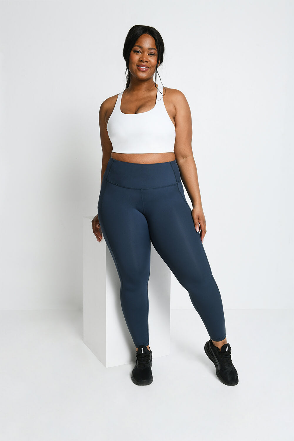 Energise High Waisted Gym Leggings Curvy - Thunder Blue