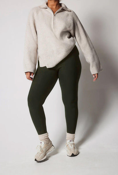 Everyday Winter High Waisted Leggings - Deep Olive