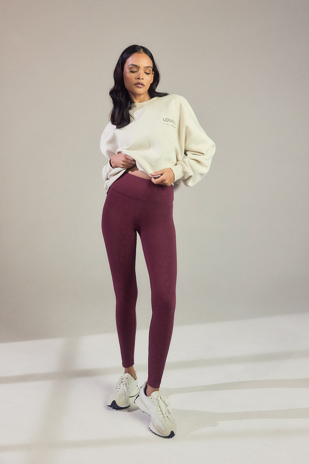 Alltägliche High-Waisted Leggings - Bordeaux-Rote Animal-Print