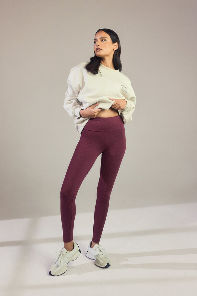 Alltägliche High-Waisted Leggings - Bordeaux-Rote Animal-Print
