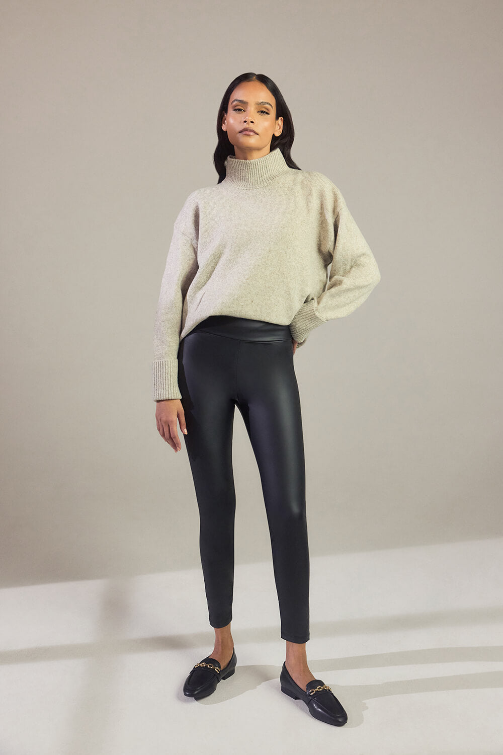 High Waisted Leggings in Lederoptik - Schwarze