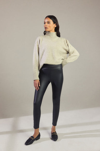 High Waisted Leggings in Lederoptik - Black