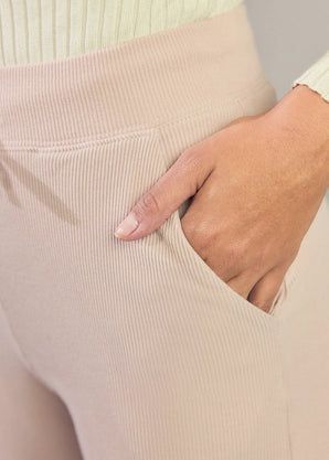 Gerippte Hose mit weitem Bein - Pink