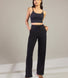 Gerippte Hose mit weitem Bein - Black
