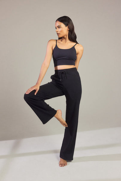 Gerippte Hose mit weitem Bein - Schwarze