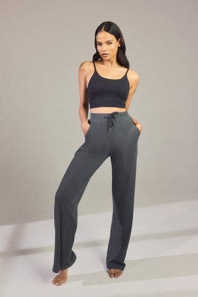 Gerippte Hose mit weitem Bein - Graue