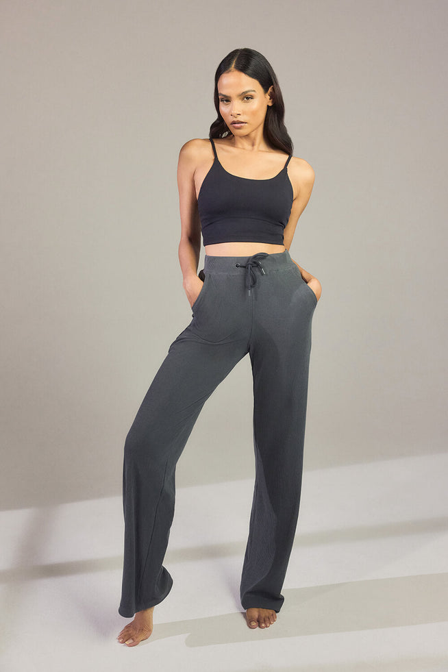 Gerippte Hose mit weitem Bein - Graue