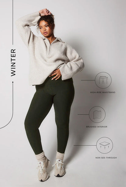 Everyday Winter High Waisted Leggings Curvy - Deep Olive