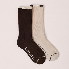 Gestrickte Rippensocken 2er-Pack – Schwarz/Kaffee/Beige