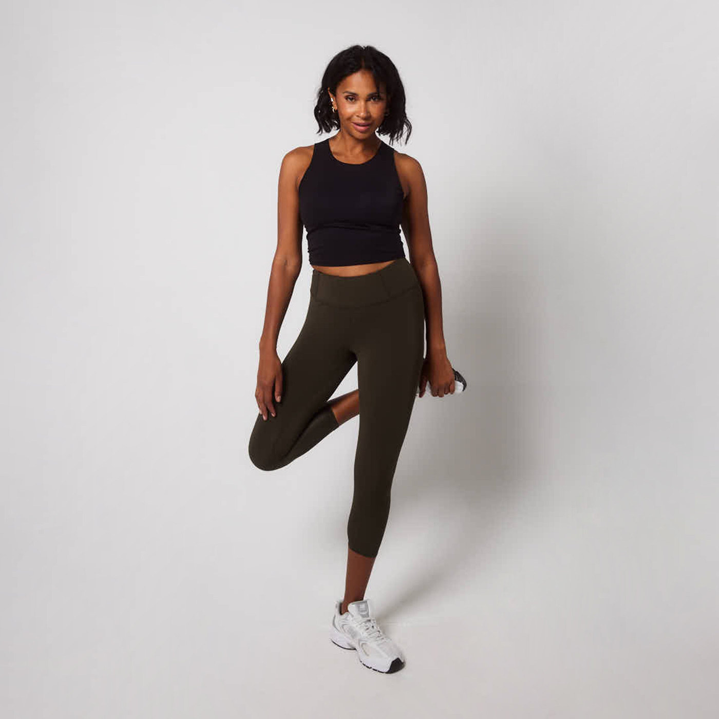 Focus Cropped High-Waisted Sportleggings - Olivgrün
