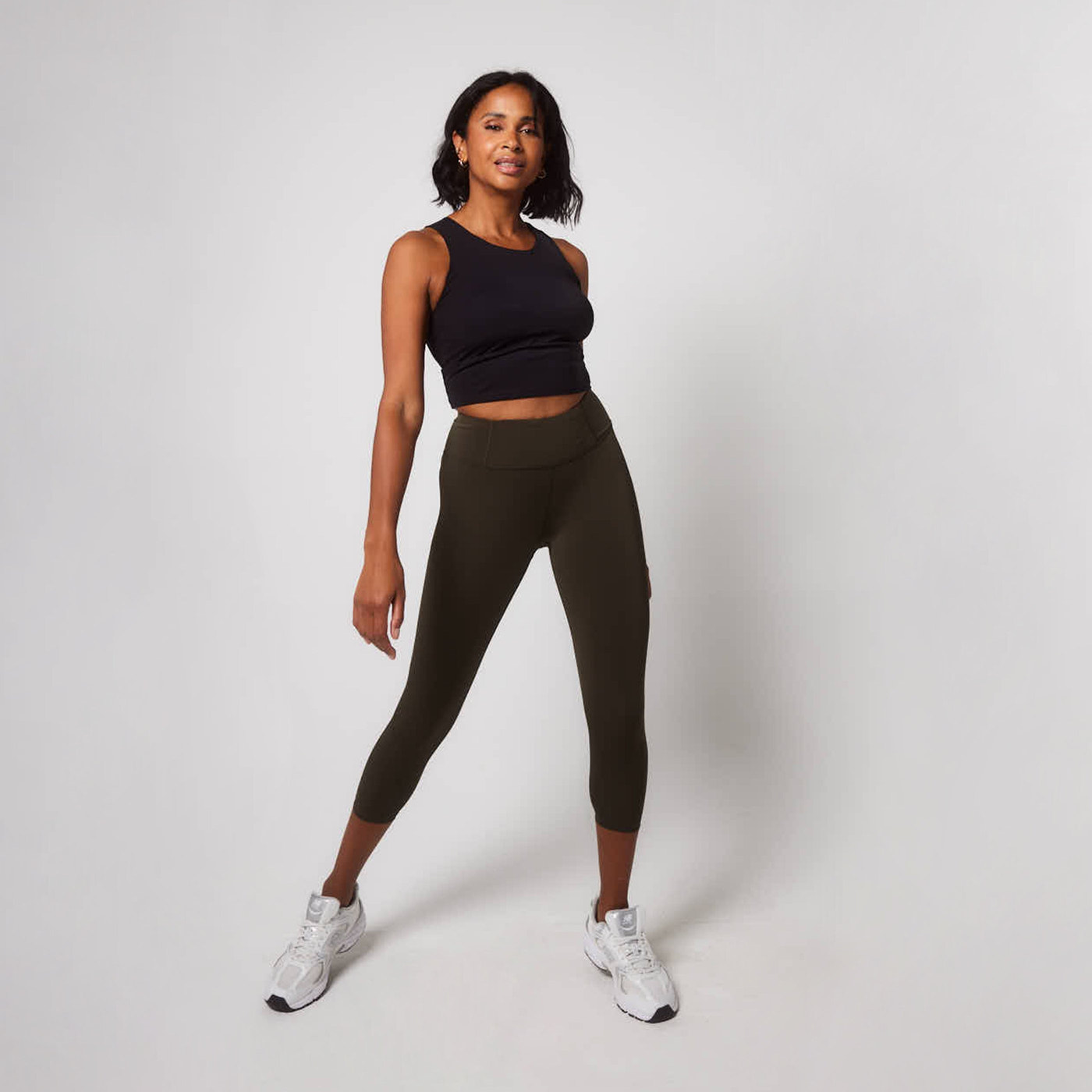 Focus Cropped High-Waisted Sportleggings - Olivgrün