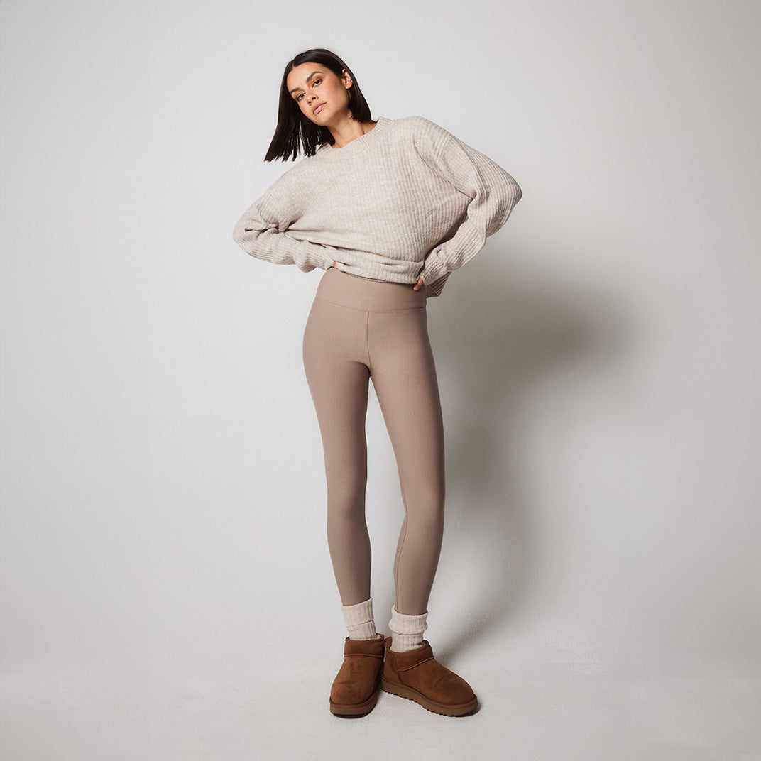 Alltägliche Winter-Leggings mit hoher Taille - Steingrau