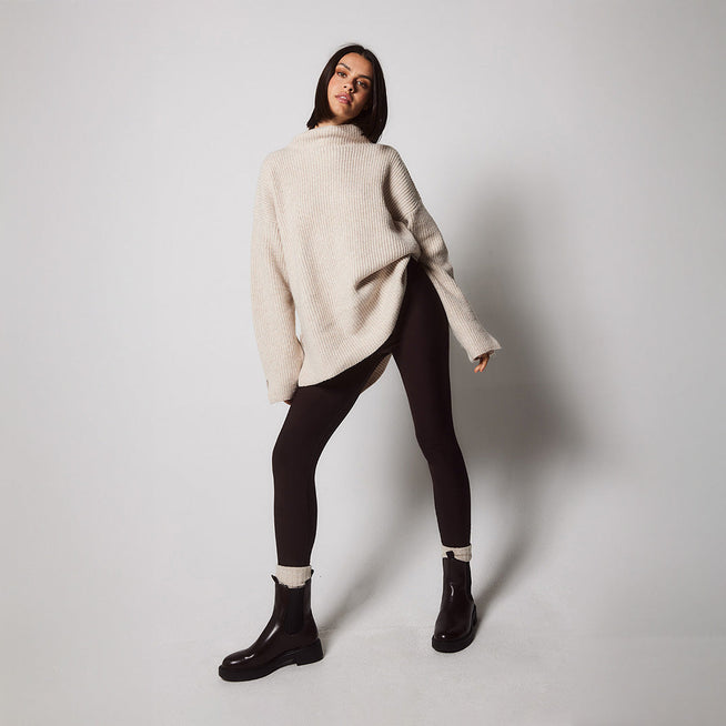 Alltägliche Winter Umstandsleggings mit hoher Taille - Espresso-Braune