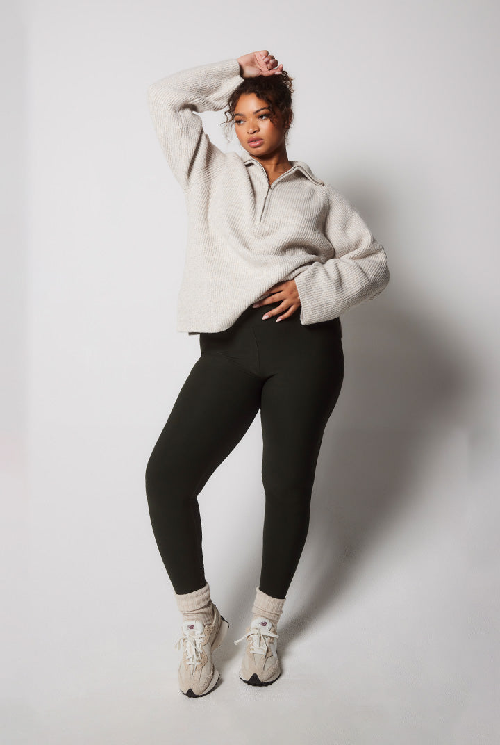 Alltägliche Winter-Leggings mit hoher Taille - Deep Olive