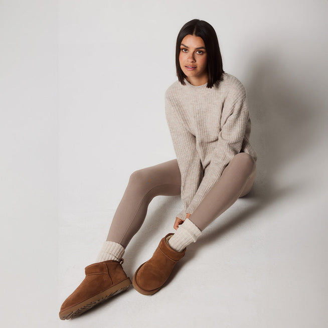Alltägliche Winter-Leggings mit hoher Taille - Steingrau