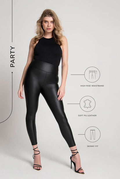 High Waisted Leggings in Lederoptik - Black