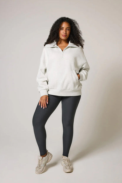 ALL SZN Übergröße 1/4 Zip Bio-Sweatshirt Curvy - Light Grey Marl