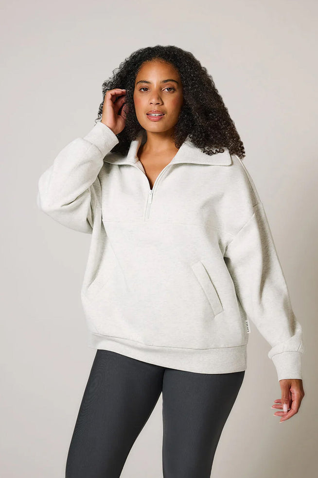 ALL SZN Übergröße 1/4 Zip Bio-Sweatshirt Curvy - Light Grey Marl