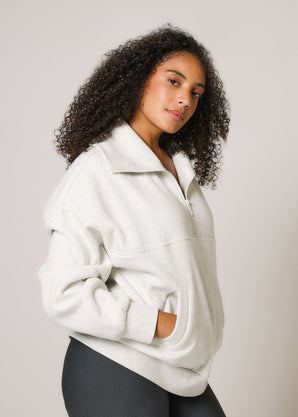 ALL SZN Übergröße 1/4 Zip Bio-Sweatshirt Curvy - Light Grey Marl