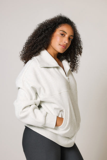 ALL SZN Übergröße 1/4 Zip Bio-Sweatshirt Curvy - Light Grey Marl