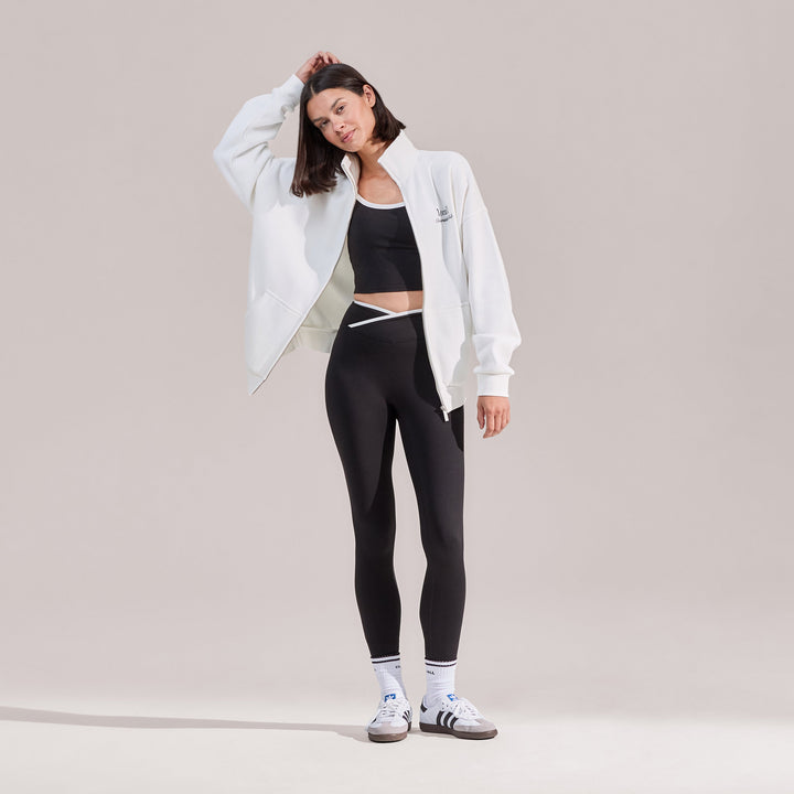Bio-Trichterhals-Reißverschlussjacke – Wollweiß