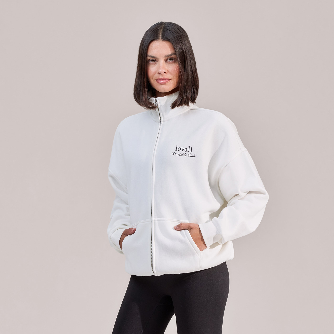ALL SZN Organic Funnel Neck Zip Through - Off White