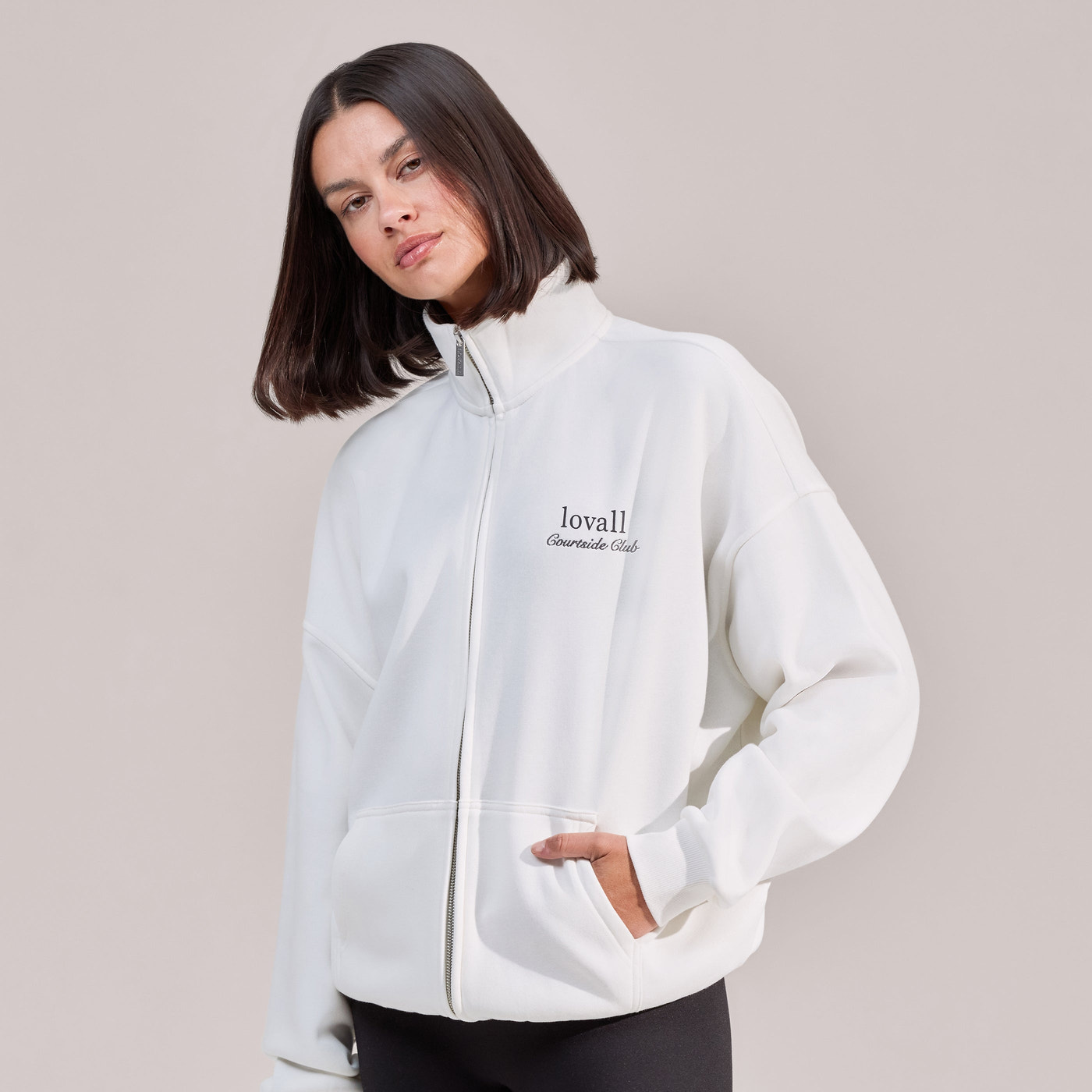 ALL SZN Organic Funnel Neck Zip Through - Off White