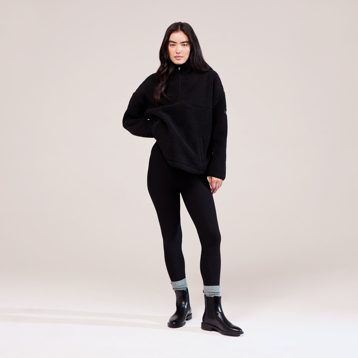 Borg 1/4 Zip Fleece – Schwarz
