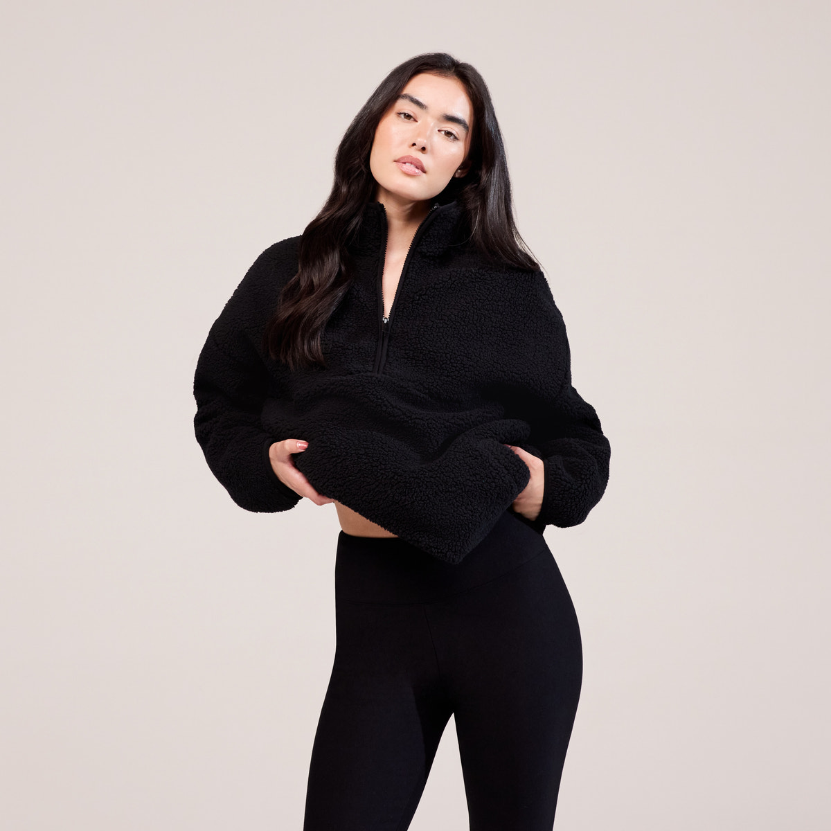 Borg 1/4 Zip Fleece – Schwarz