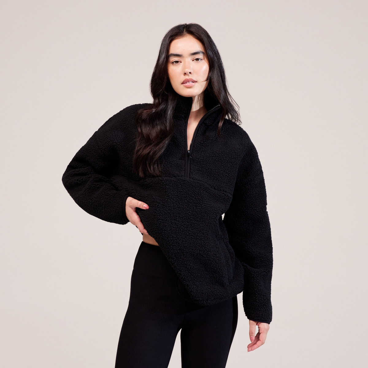 Borg 1/4 Zip Fleece – Schwarz