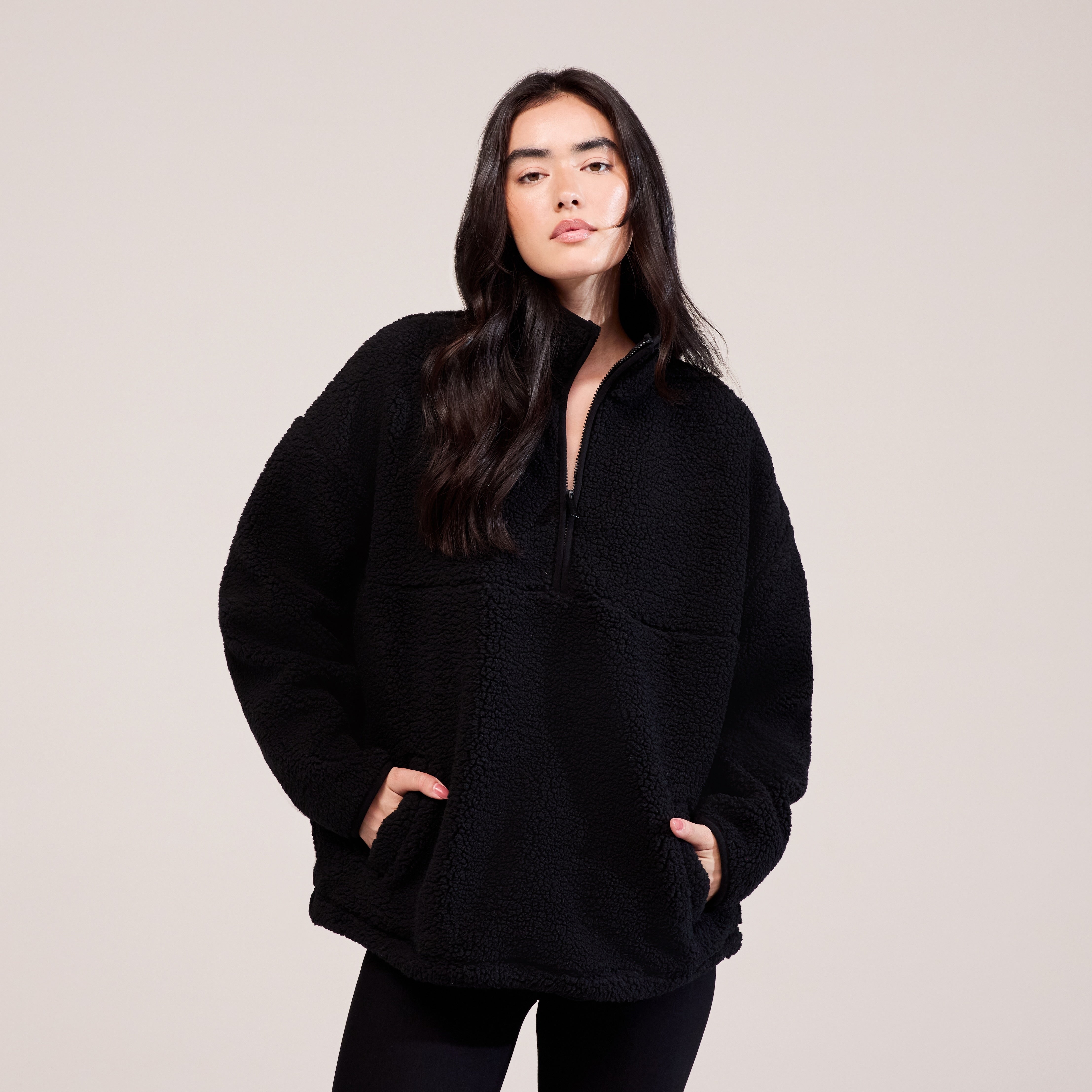 Borg 1/4 Zip Fleece – Schwarz