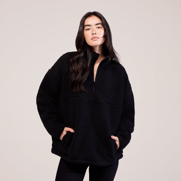 Borg 1/4 Zip Fleece – Schwarz
