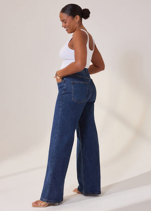 Curve Wide Leg Jeans - Dark Blue