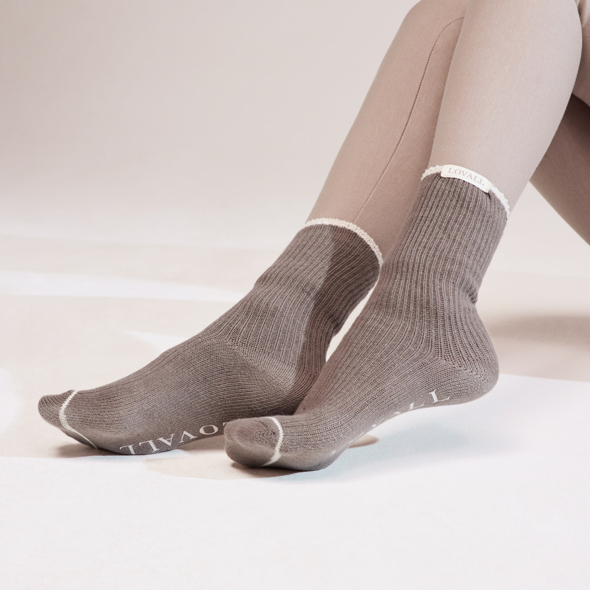 Gestrickte Rippensocken 2er-Pack - Beige/Mokka