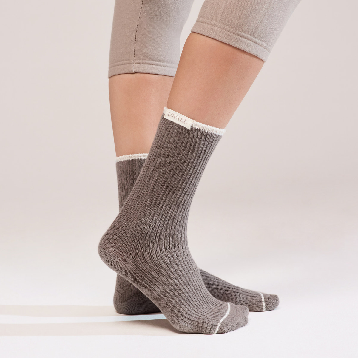 Gestrickte Rippensocken 2er-Pack - Beige/Mokka