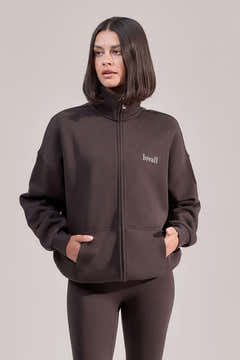 Trichterhalsjacke mit Reißverschluss aus Bio-Baumwolle – Black Coffee