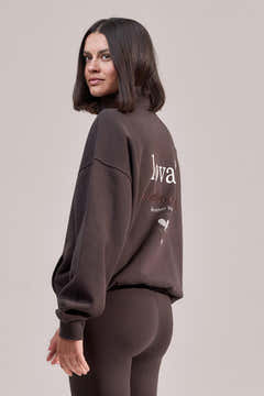 Trichterhalsjacke mit Reißverschluss aus Bio-Baumwolle – Black Coffee