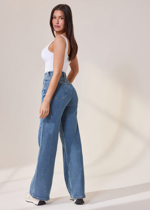 Wide Leg Jeans - Mid Blue